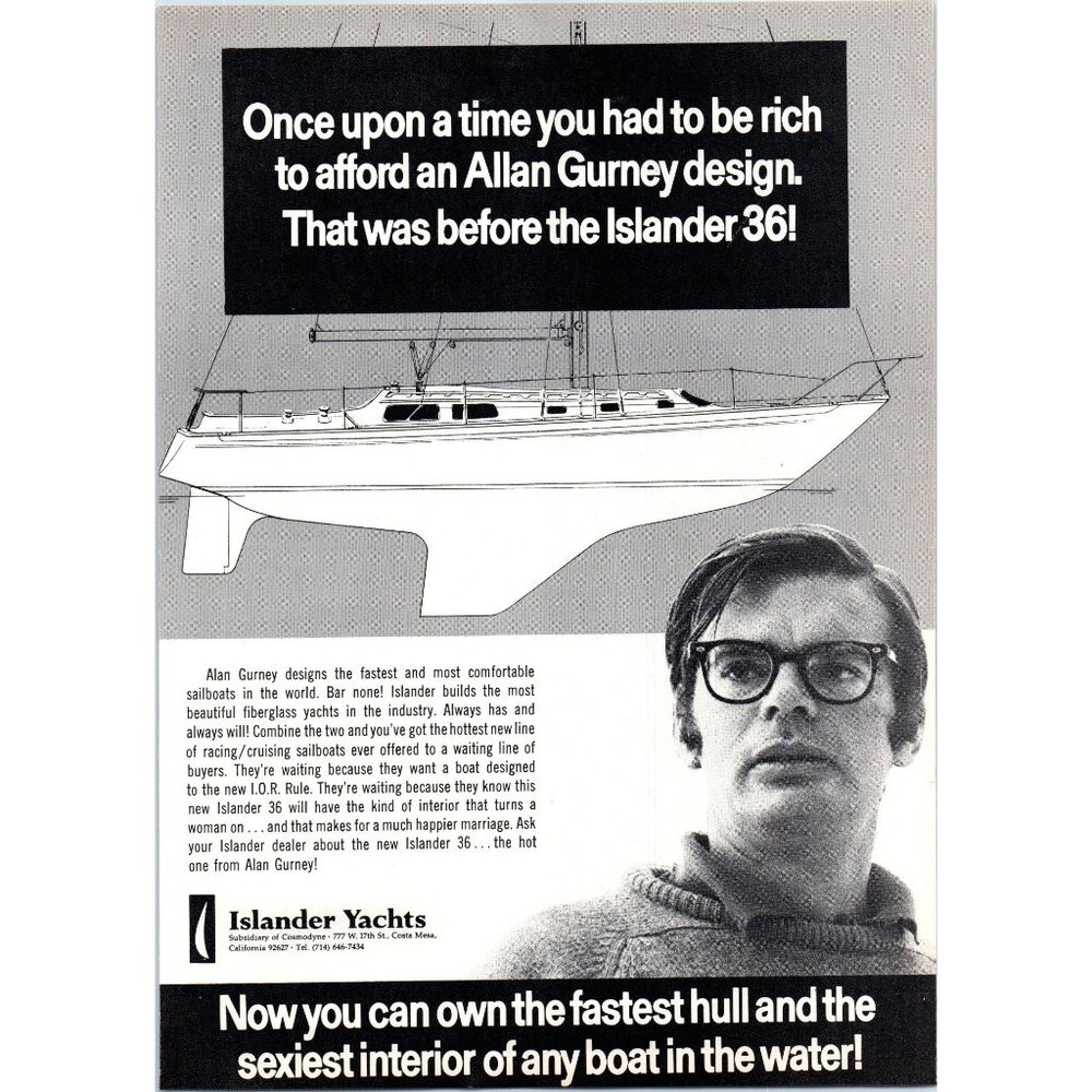 1971 Islander Yachts 36 Sailing Yacht Vintage Print Ad Allan Gurney Wall Art